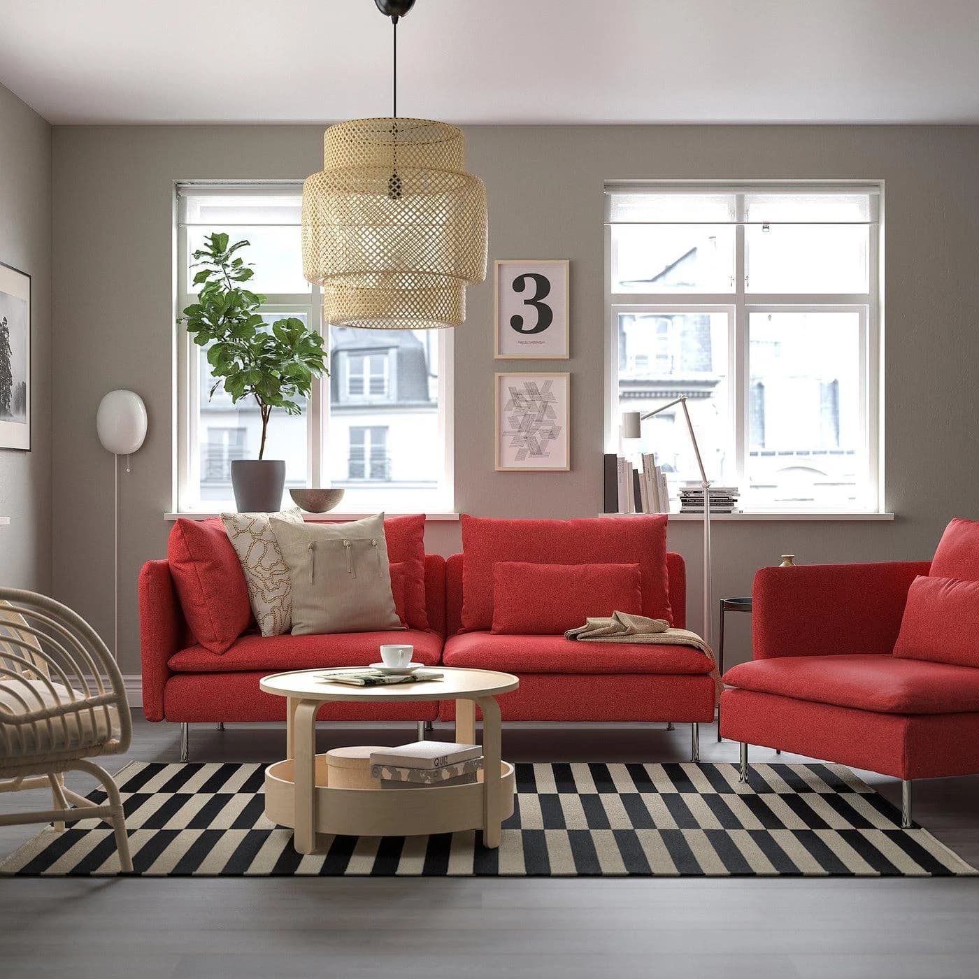 IKEA SÖDERHAMN 3er-Sofa Rot Tonerud Bezug