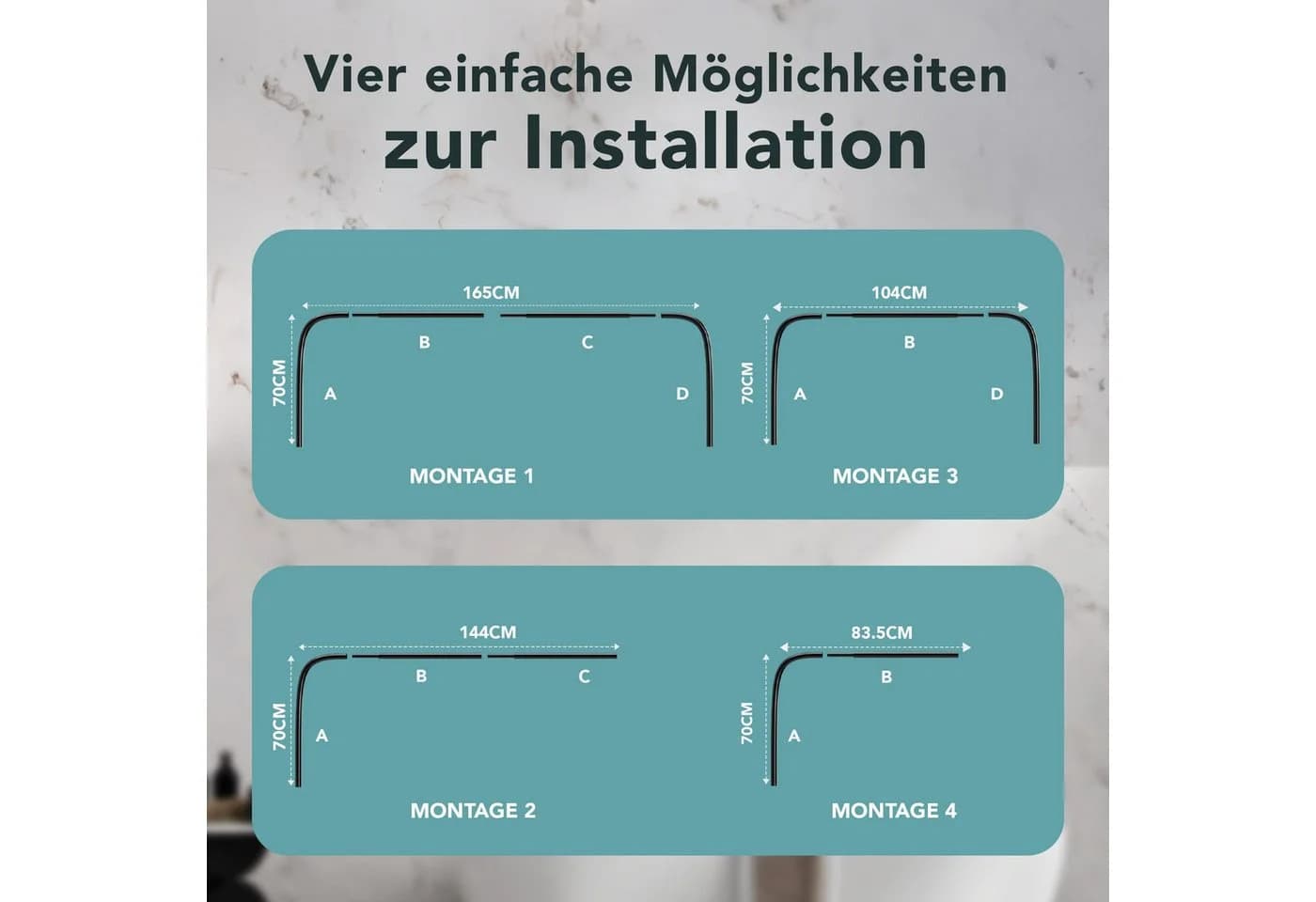 Erica Duschvorhangstange L-Form & U-Form Schwarz 4-in-1 Stahl