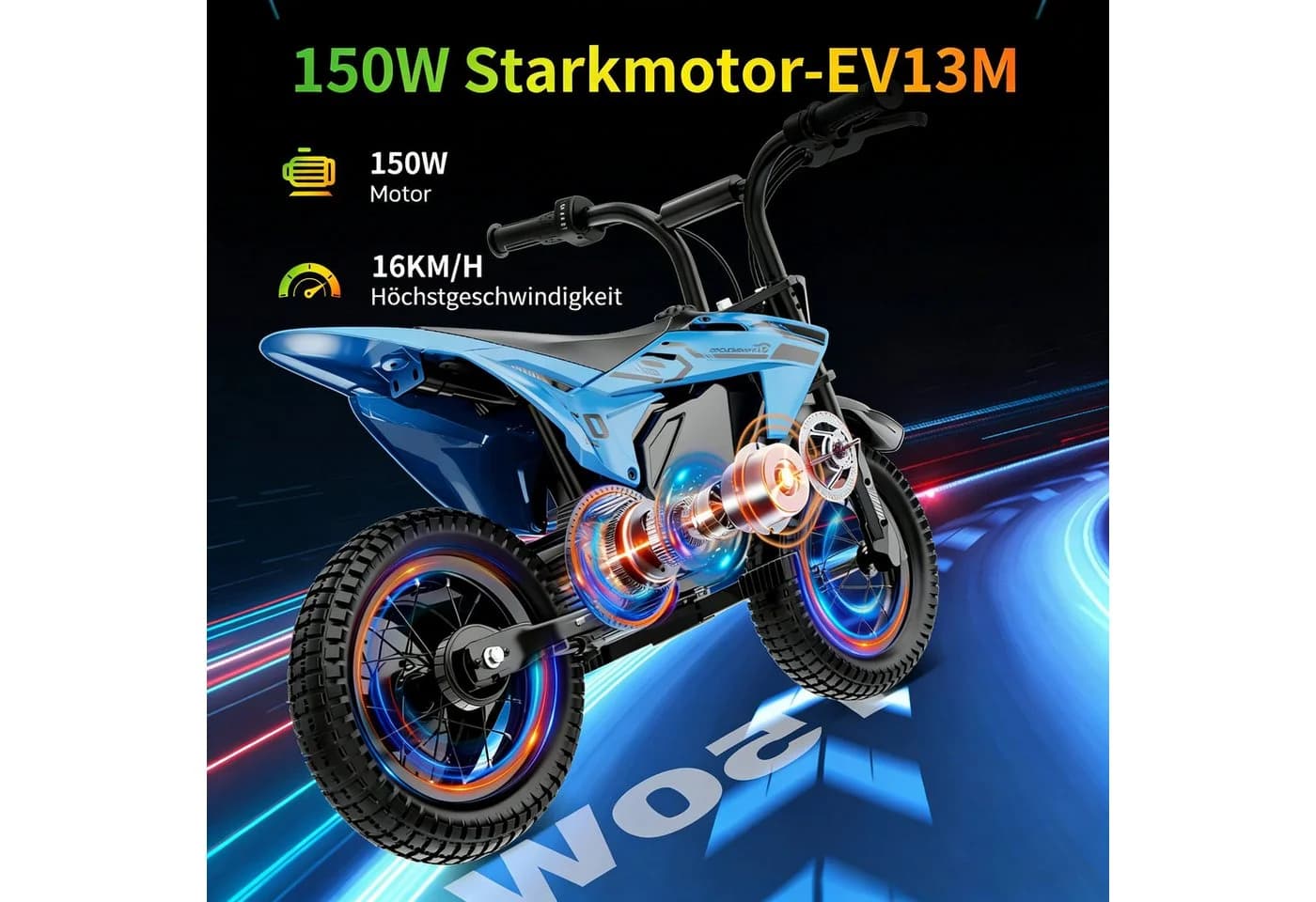 EVERCROSS TECH Elektro-Kindermotorrad 150W 12 Zoll Luftreifen Blau