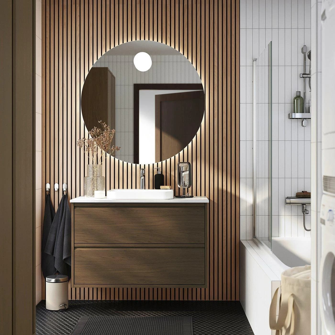 IKEA ÄNGSJÖN / BACKSJÖN Waschbeckenschrank mit Schubladen, Braun/Weiß