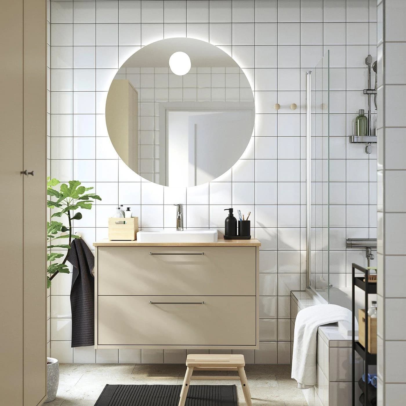 IKEA HAVBÄCK / ORRSJÖN Waschbeckenschrank Beige Bambus