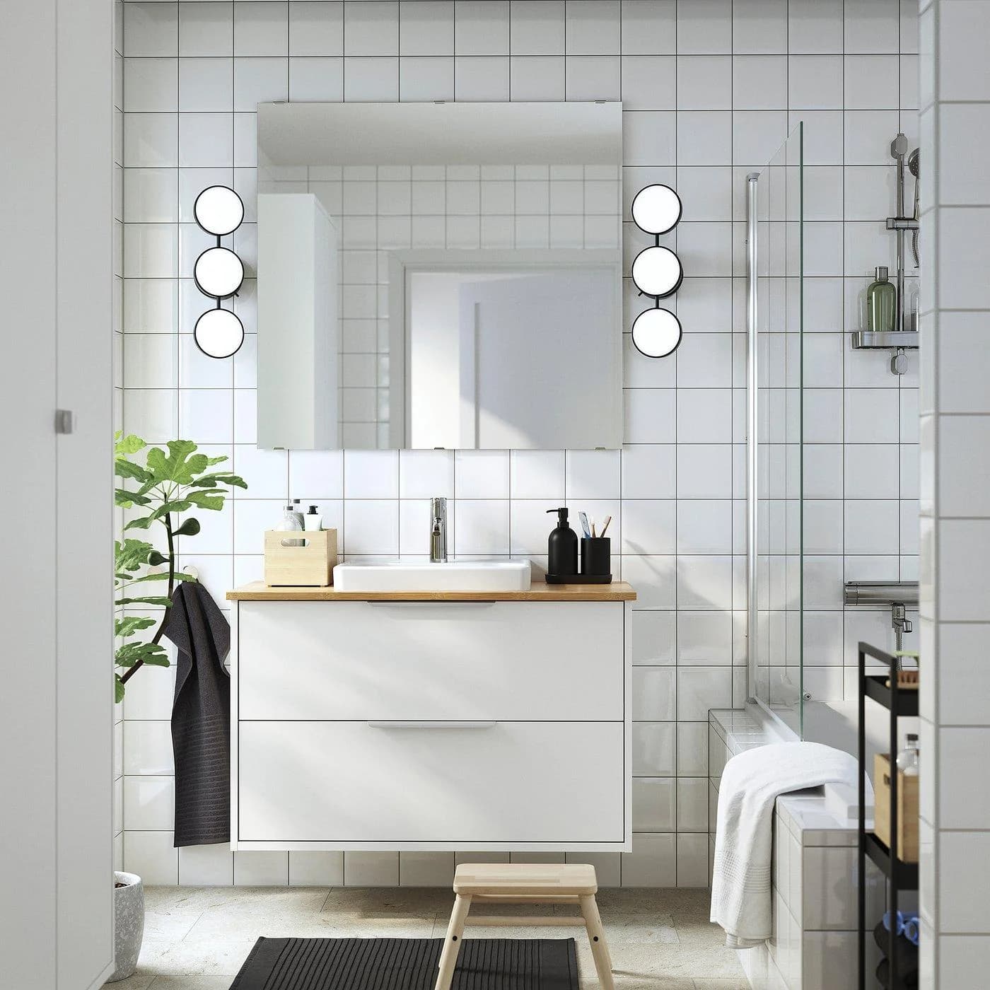 IKEA HAVBÄCK / ORRSJÖN Waschbeckenschrank Weiß Bambus mit Schubladen