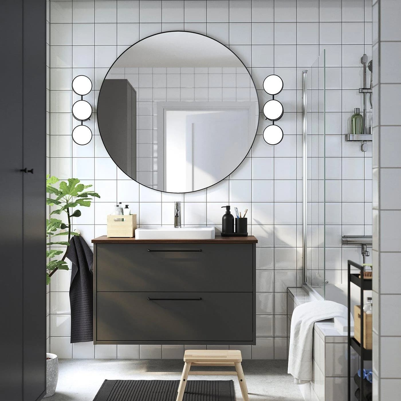 IKEA HAVBÄCK / ORRSJÖN Waschbeckenschrank mit Schubladen Dunkelgrau Braun