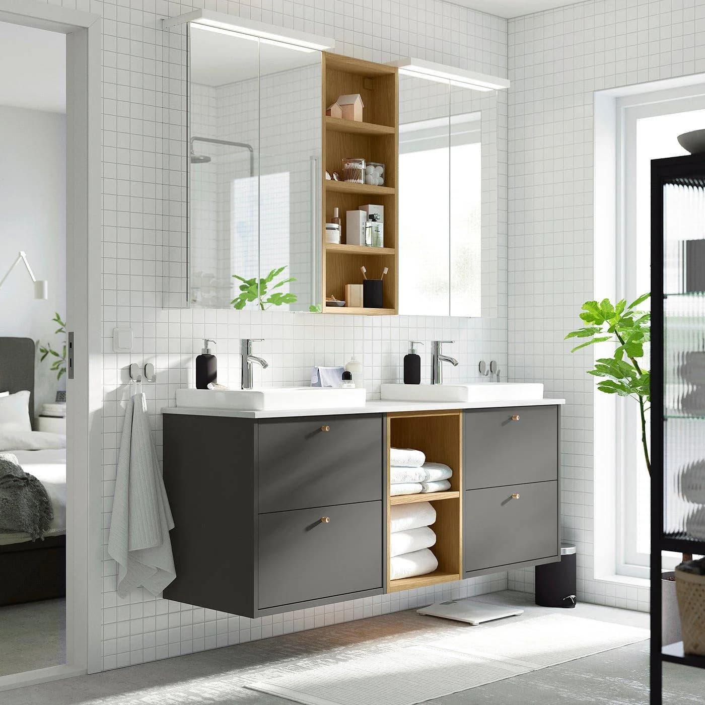 HAVBÄCK/ORRSJÖN Waschtischunterschrank 2x Becken Holzoptik