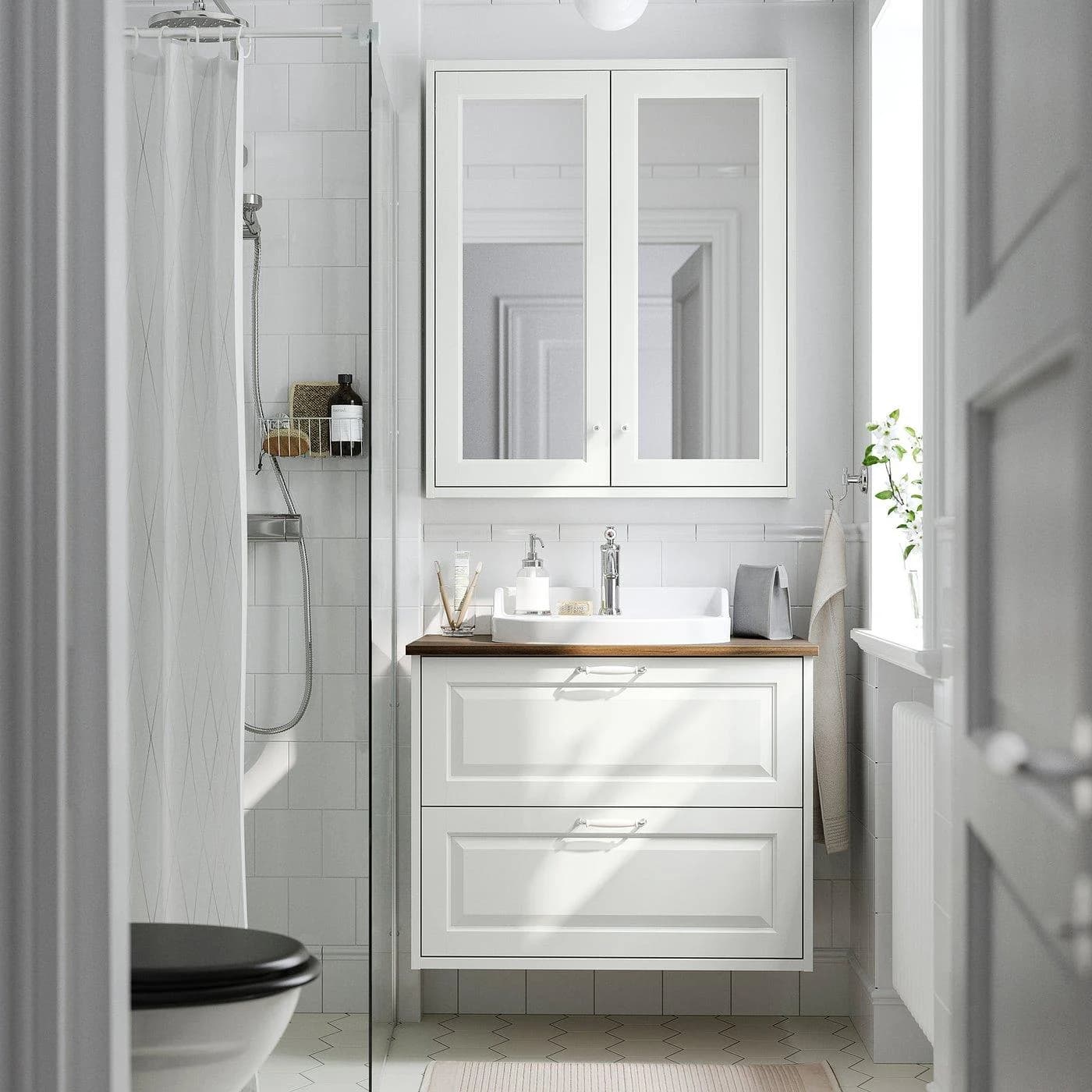 IKEA TÄNNFORSEN / RUTSJÖN Waschbeckenschrank mit Schubladen Weiß/Braun