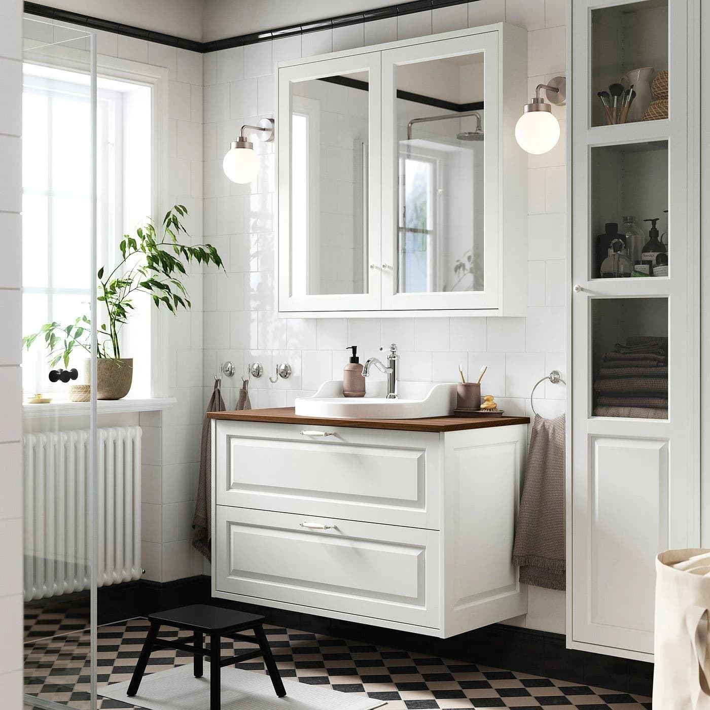 IKEA TÄNNFORSEN / RUTSJÖN Waschbeckenschrank mit Schubladen Weiß/Nussbaum
