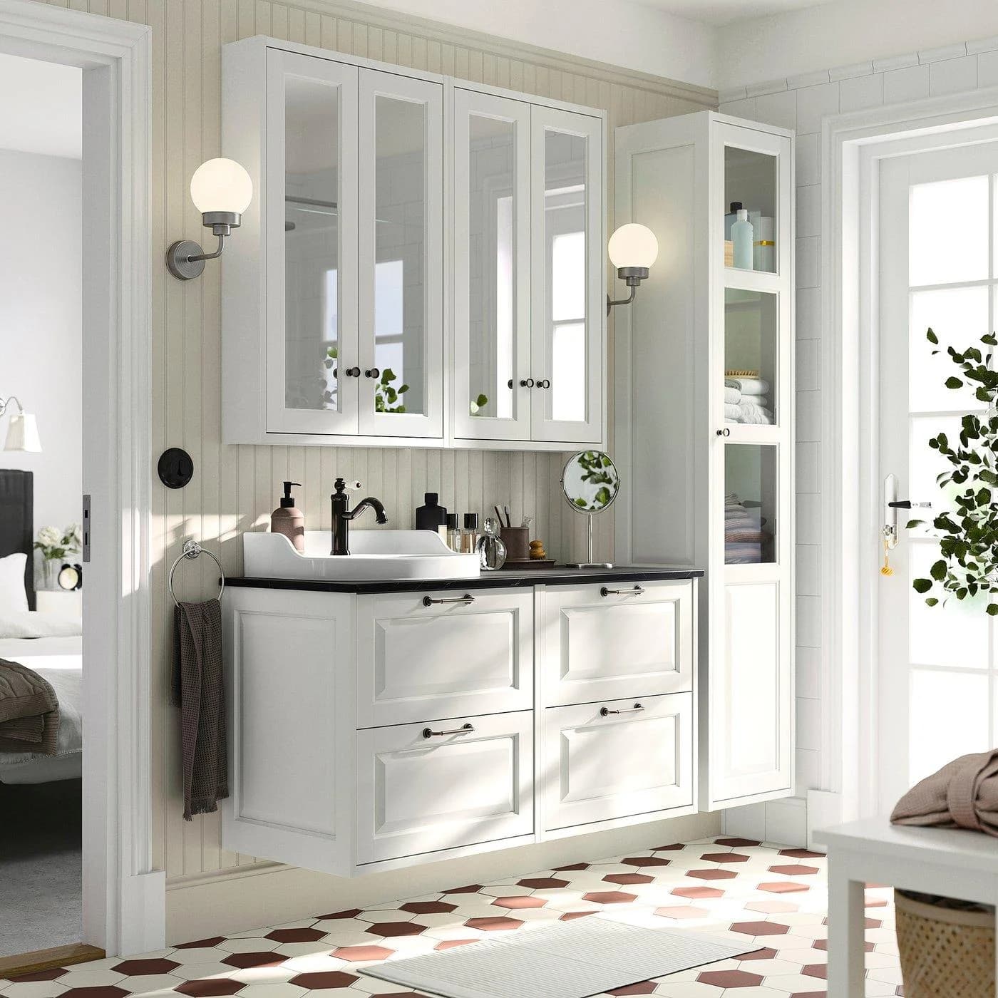 IKEA TÄNNFORSEN / RUTSJÖN Waschtischunterschrank mit 2 Waschtischen Weiß