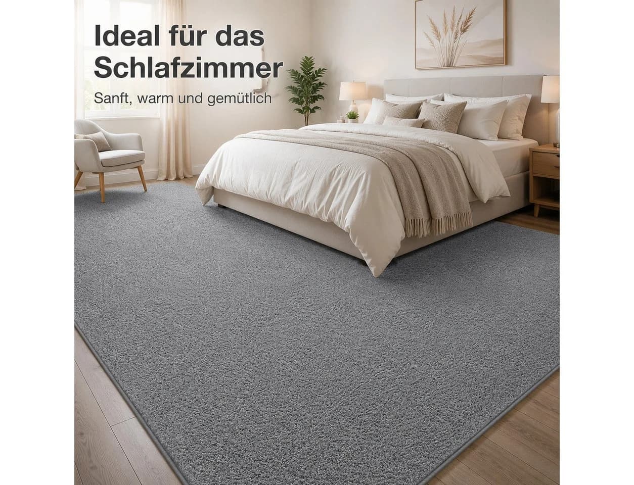 Lochas Designteppich Uni Schwarz Kurzflor Rutschfest Waschbar