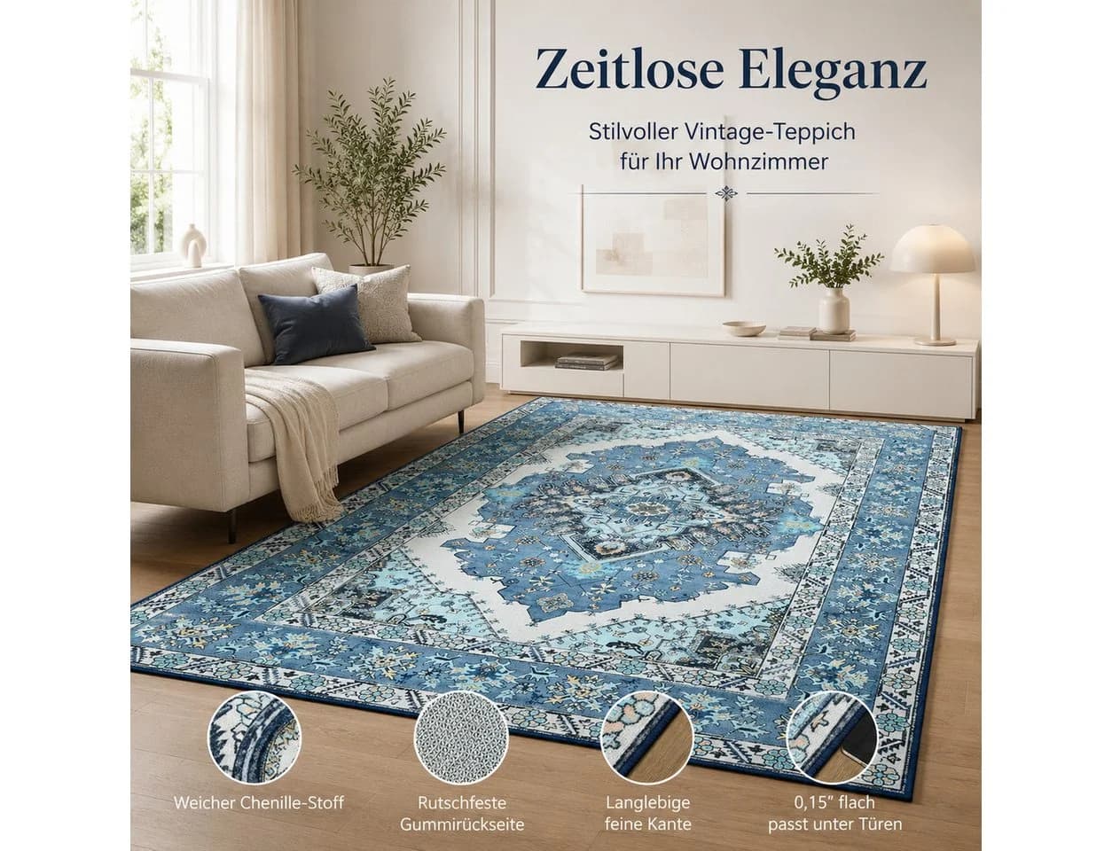 Lochas Designteppich Vintage Orient Design Kurzflor Waschbar Rutschfest