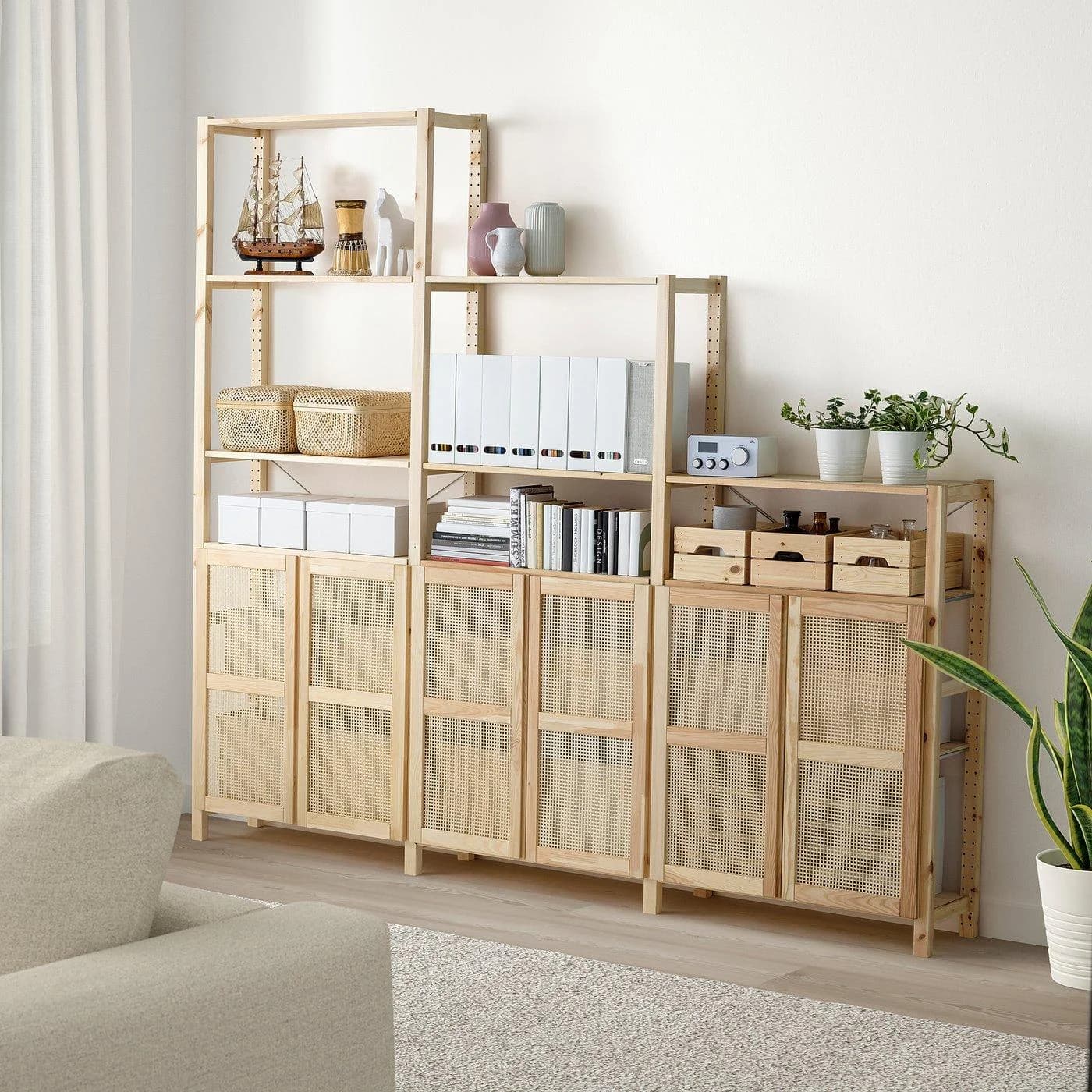 IKEA IVAR Regal mit Türen Kiefer Bambus
