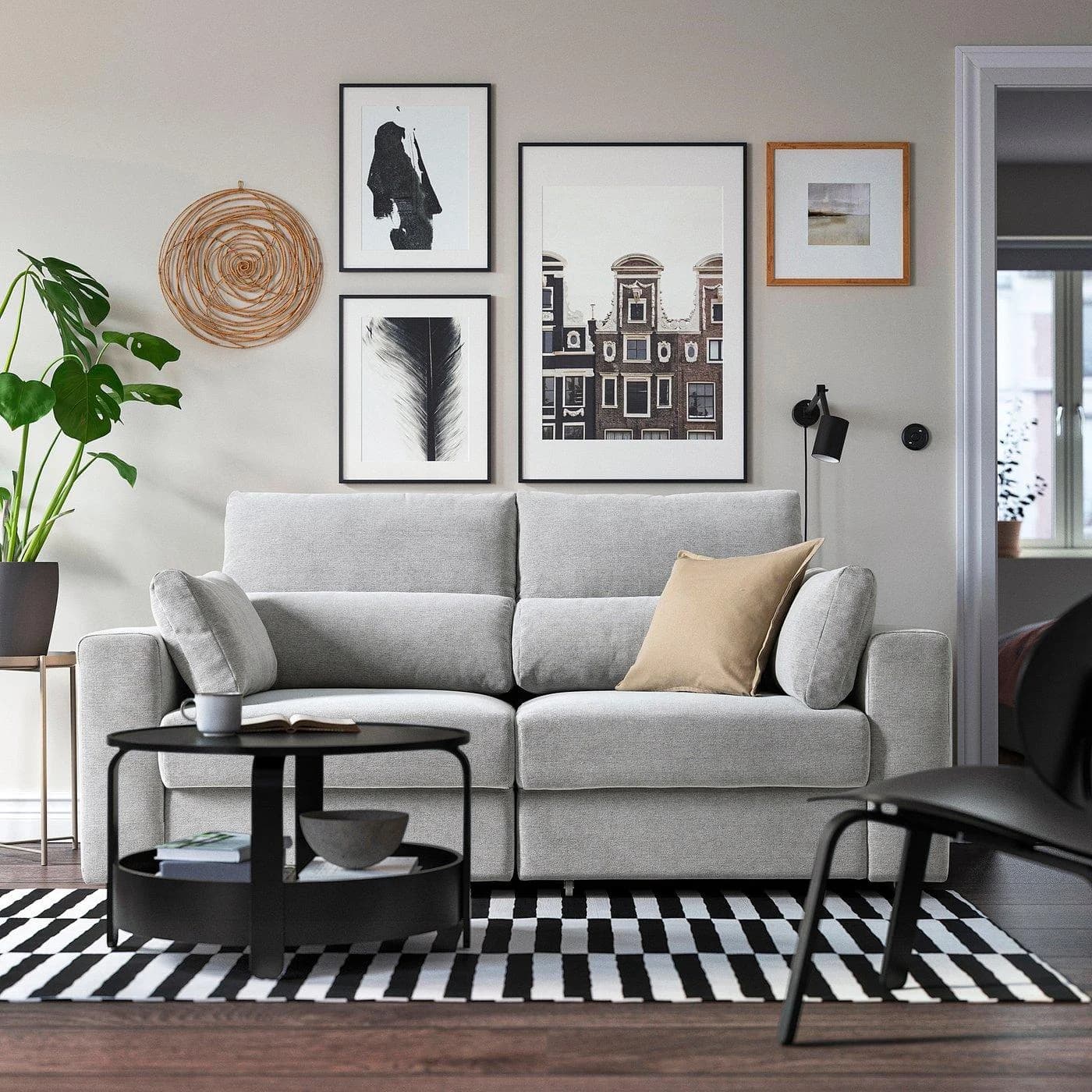 IKEA ESKILSTUNA 2er-Sofa Schwarz/Weiß mit Récamien