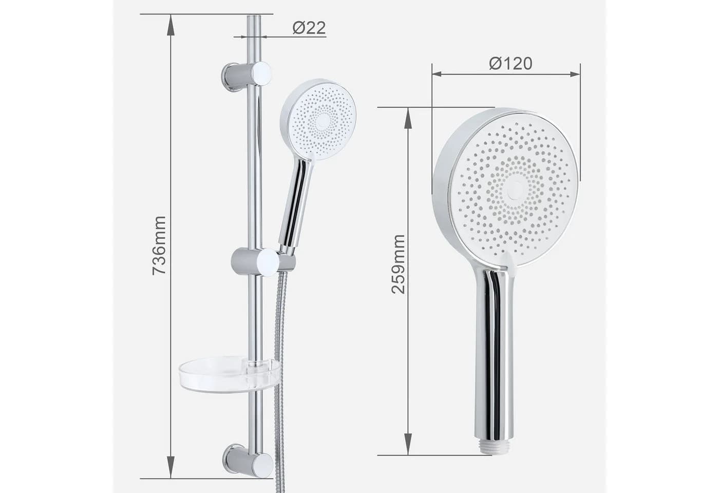 Euroshowers Stangenbrause-Set mit verstellbarer Wandhalterung Chrom/Weiß