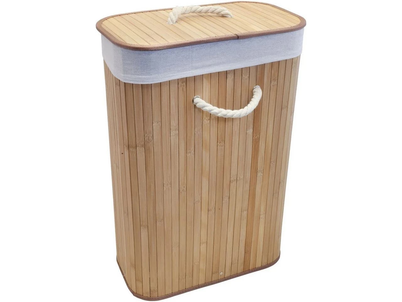Euroshowers Wäschekorb Bambus Faltbar 75L mit Deckel und Griffe Natur