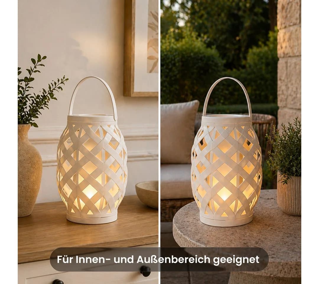 STAR TRADING Außen-Tischleuchte Flame Lantern Weiß LED Flammeneffekt