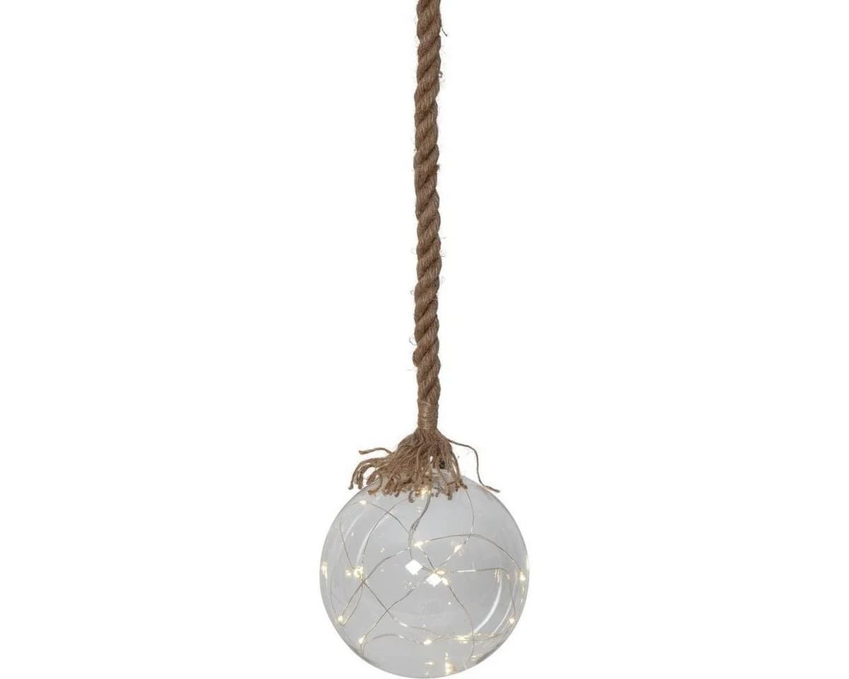 STAR TRADING LED Glaskugel mit Juteseil 15 LEDs warmweiß Timer