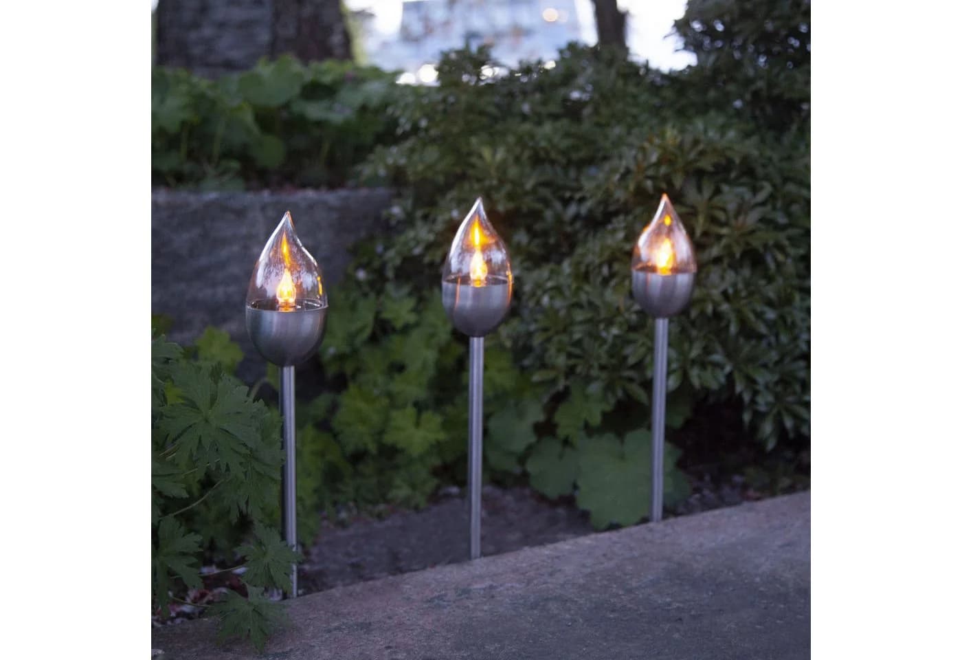 STAR TRADING LED Solar-Gartenfackel Olympus 3er Set Silber Edelstahl