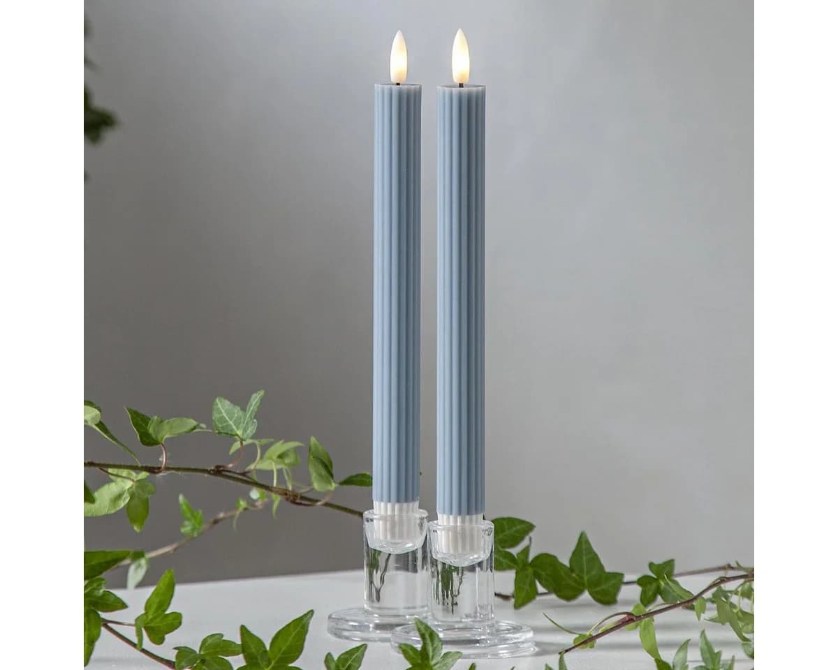 LED-Kerze Flamme Stripe, Blau, 25 cm, Wachs Batterie 2er-Set