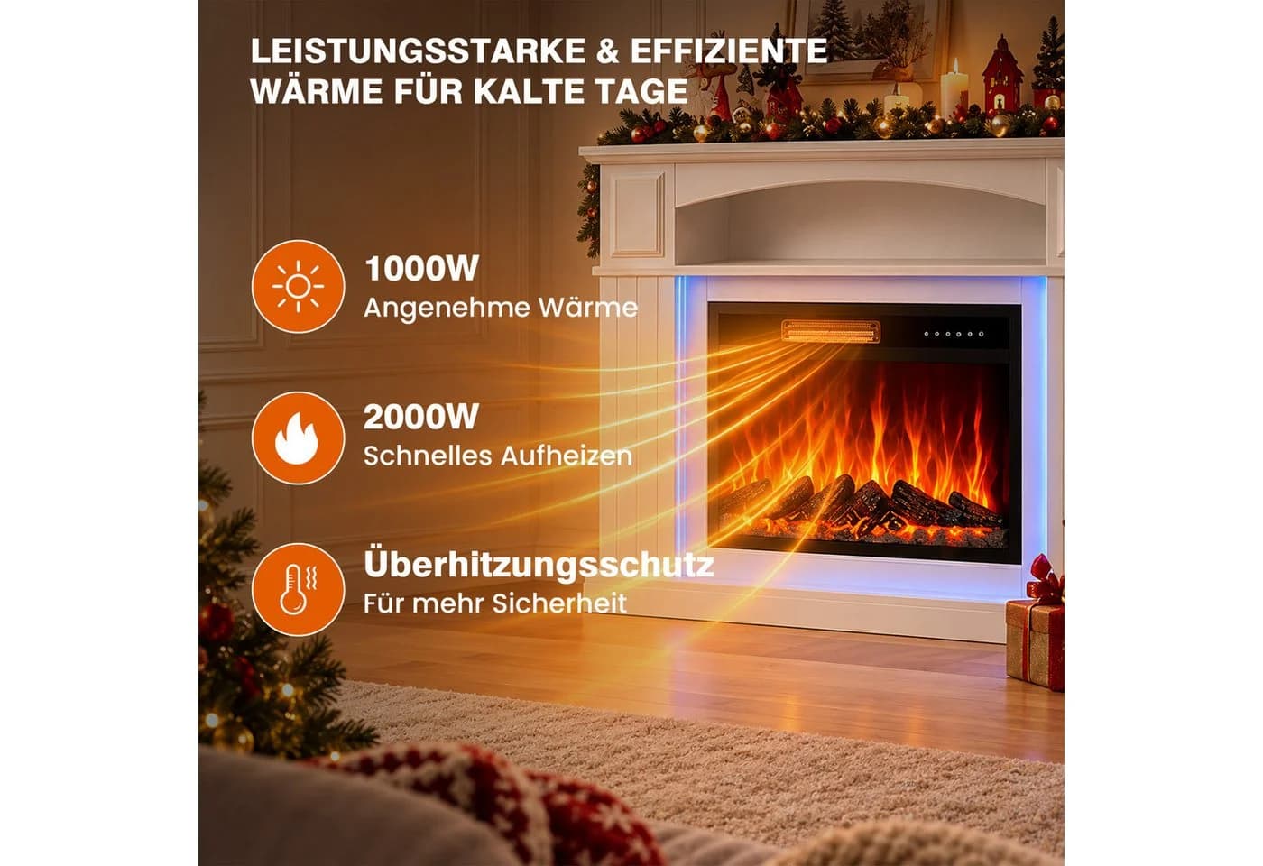 HOMAVO Elektrokamin mit Schrank und LED-Lichtband