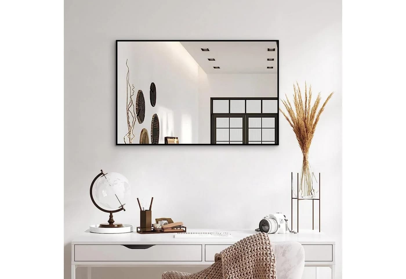 Boromal Wandspiegel 100x60 cm Schwarz Aluminium Rahmen