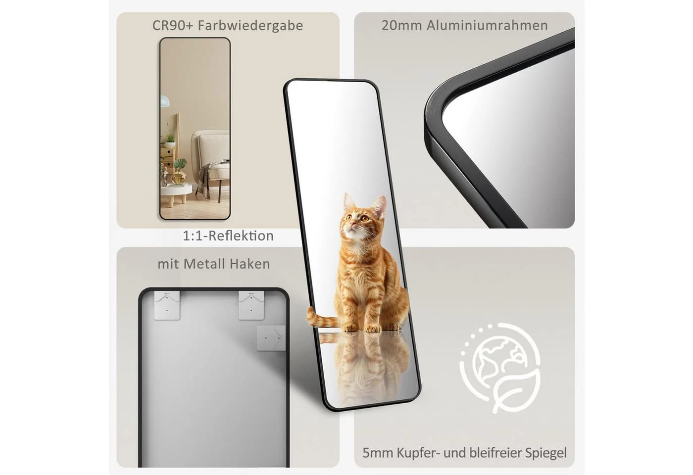 Hopibath Ganzkörperspiegel Schwarz Aluminiumrahmen Modern