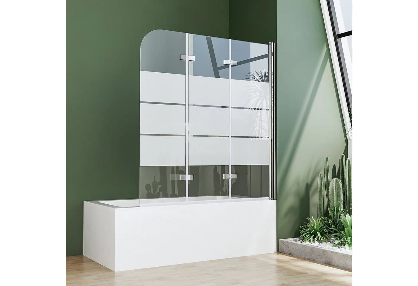 Boromal Badewannenfaltwand 3-teilig 6mm ESG Glas Silber