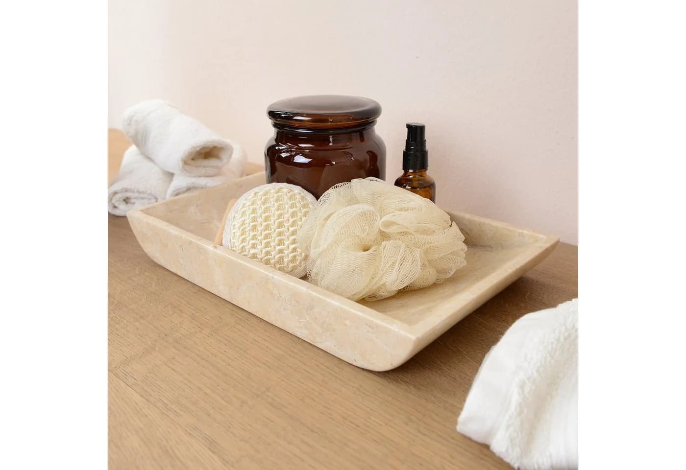wohnfreuden Dekotablett Marmor Schale rechteckig creme