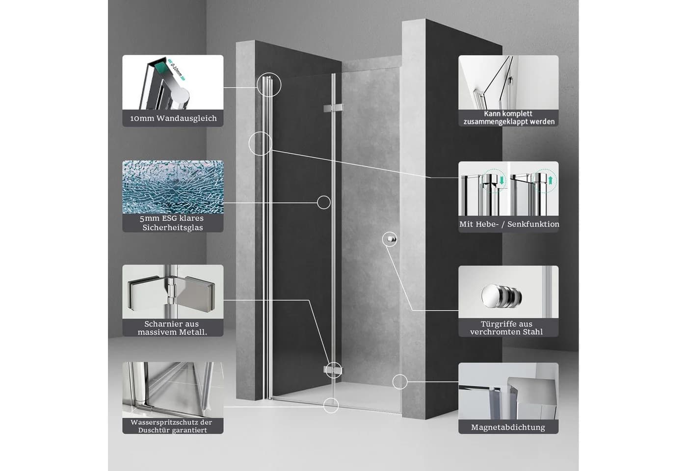 Boromal Dusch-Falttür 180° Silber 5mm ESG Glas