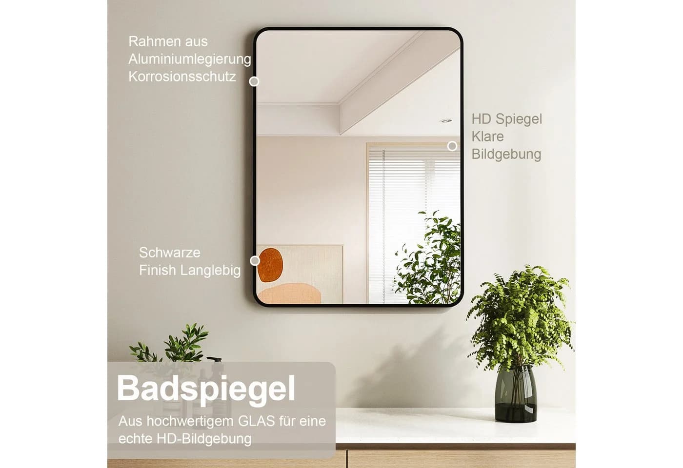 Boromal Wandspiegel Schwarz Aluminiumrahmen Modern