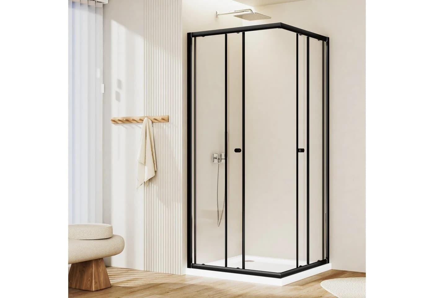 Boromal Eckdusche Schiebetür Schwarz 80x75 cm