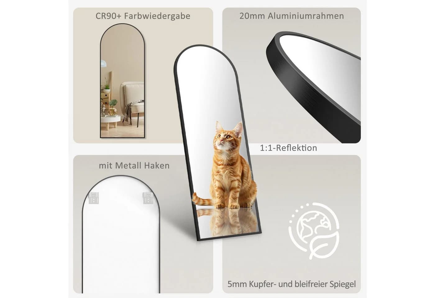 Hopibath Wandspiegel Rundbogen Aluminium Schwarz