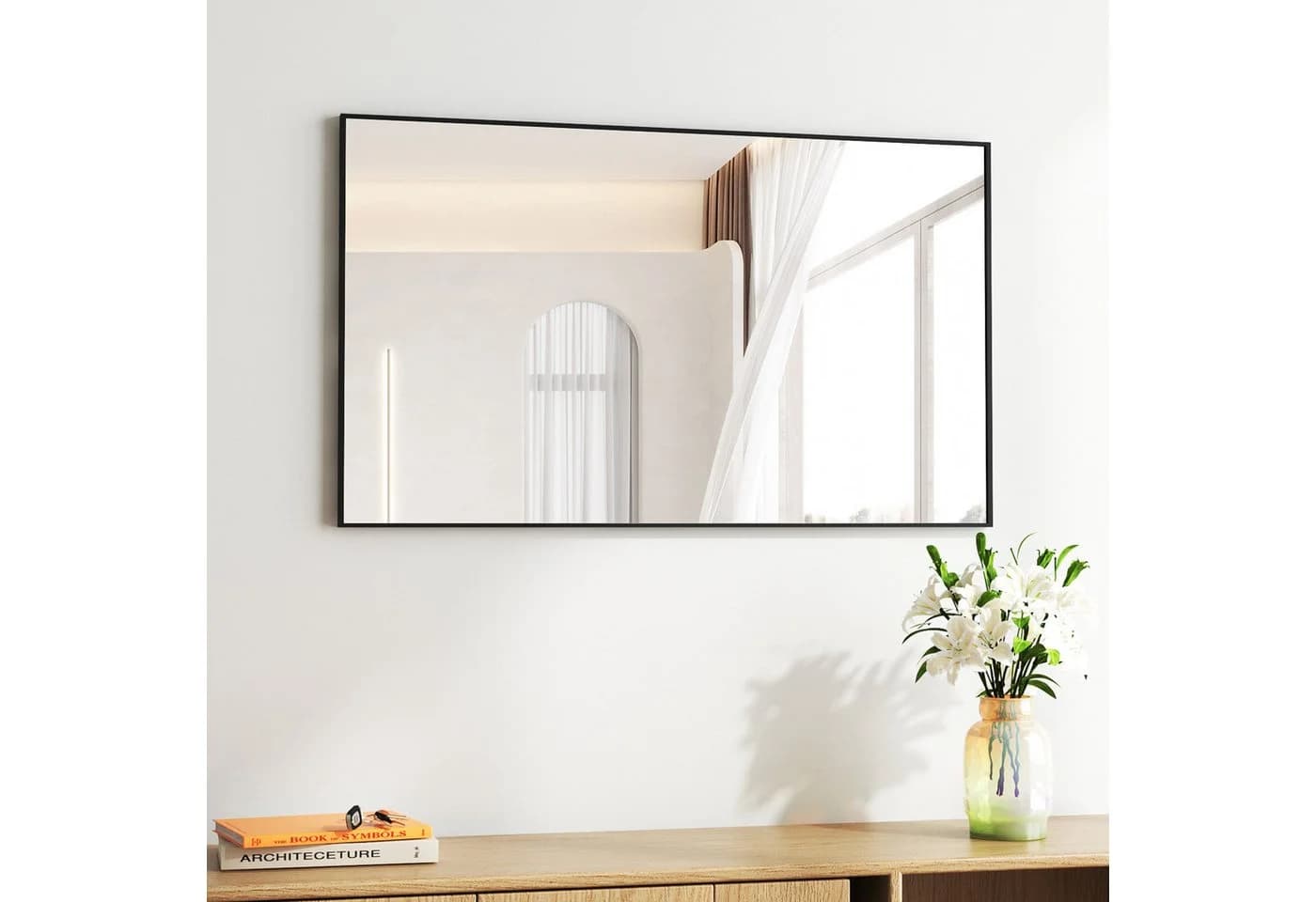 Hopibath Wandspiegel Schwarz 100x60 cm HD-Glas Alurahmen