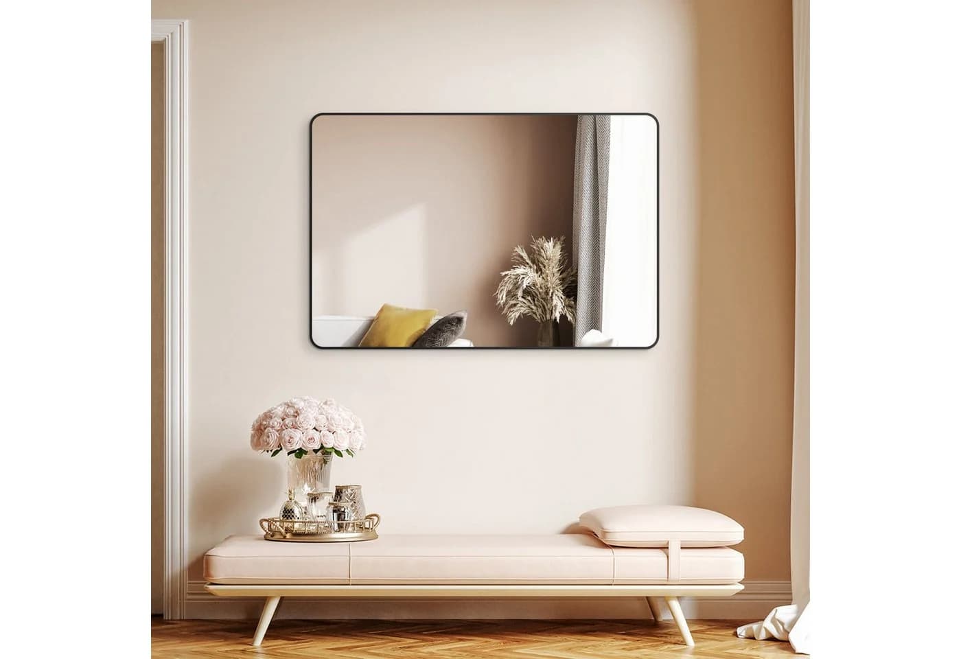 Hopibath Wandspiegel Modern Schwarz Aluminiumrahmen HD-Glas