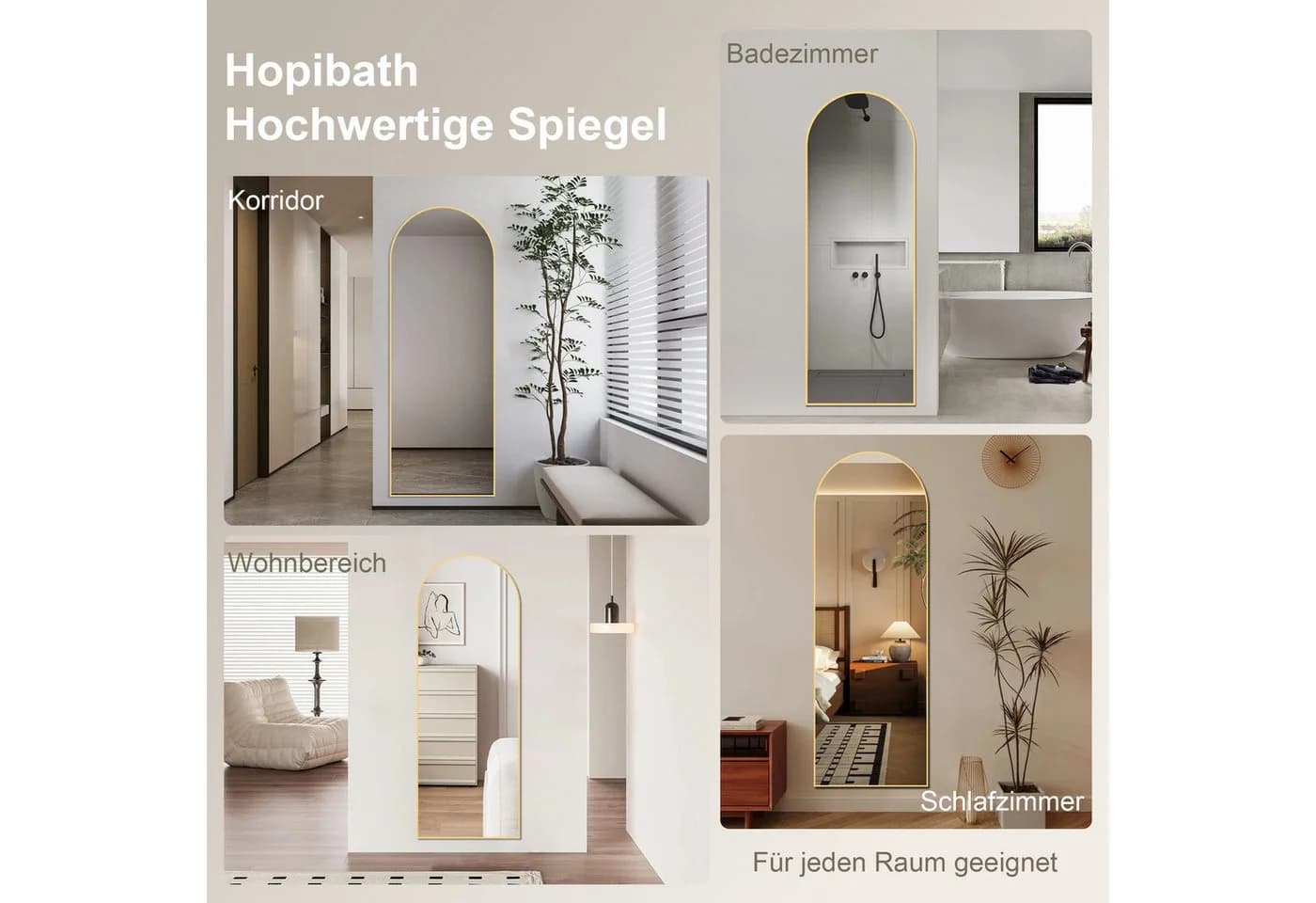 Hopibath Ganzkörperspiegel Gold 150x50cm Aluminiumrahmen