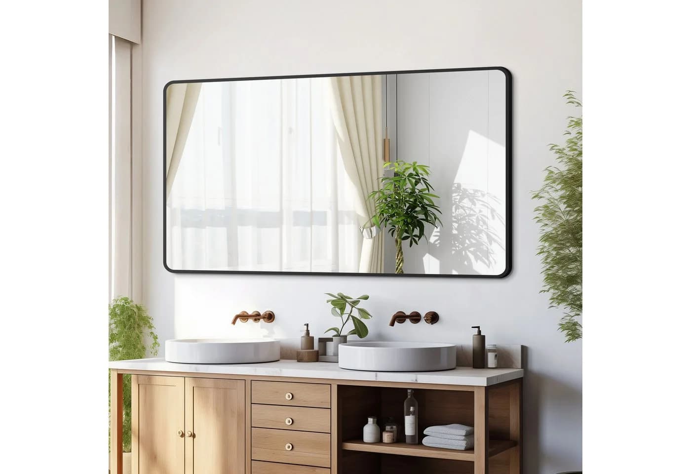 Hopibath Wandspiegel Schwarz Aluminium mit Sicherheitsfolie