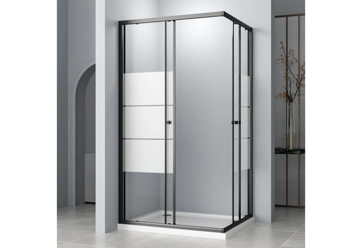 Hopibath Eckdusche Schiebetür Schwarz 5mm Sicherheitsglas