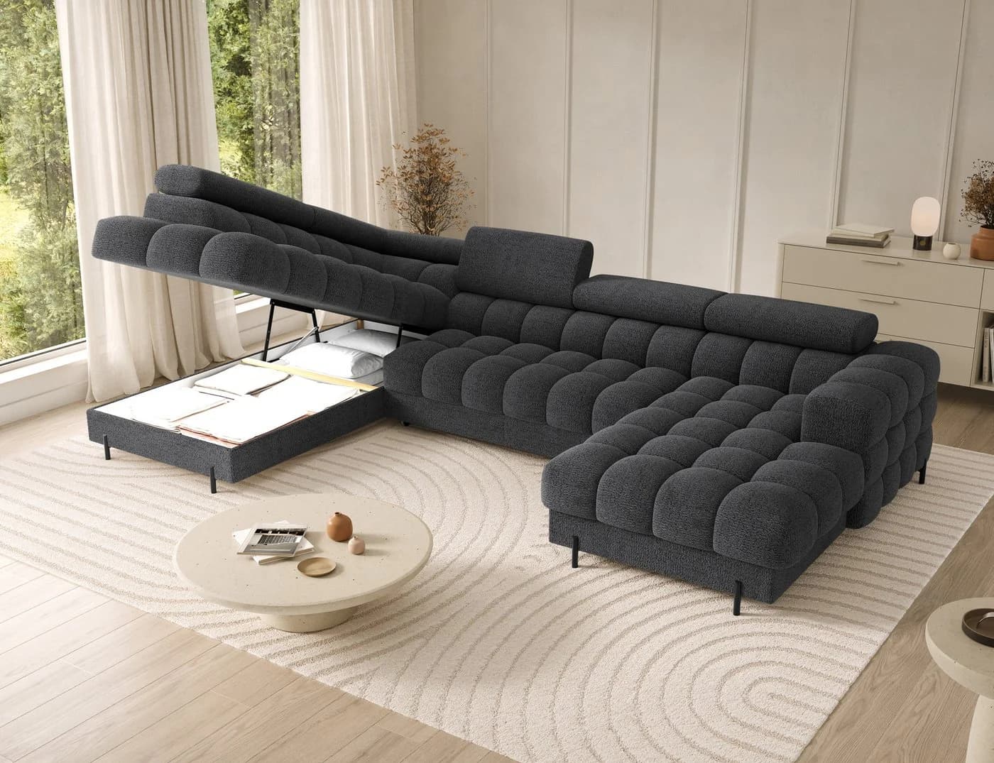 Lukas Wohnlandschaft U-Form Sofa Falco mit Schlaffunktion