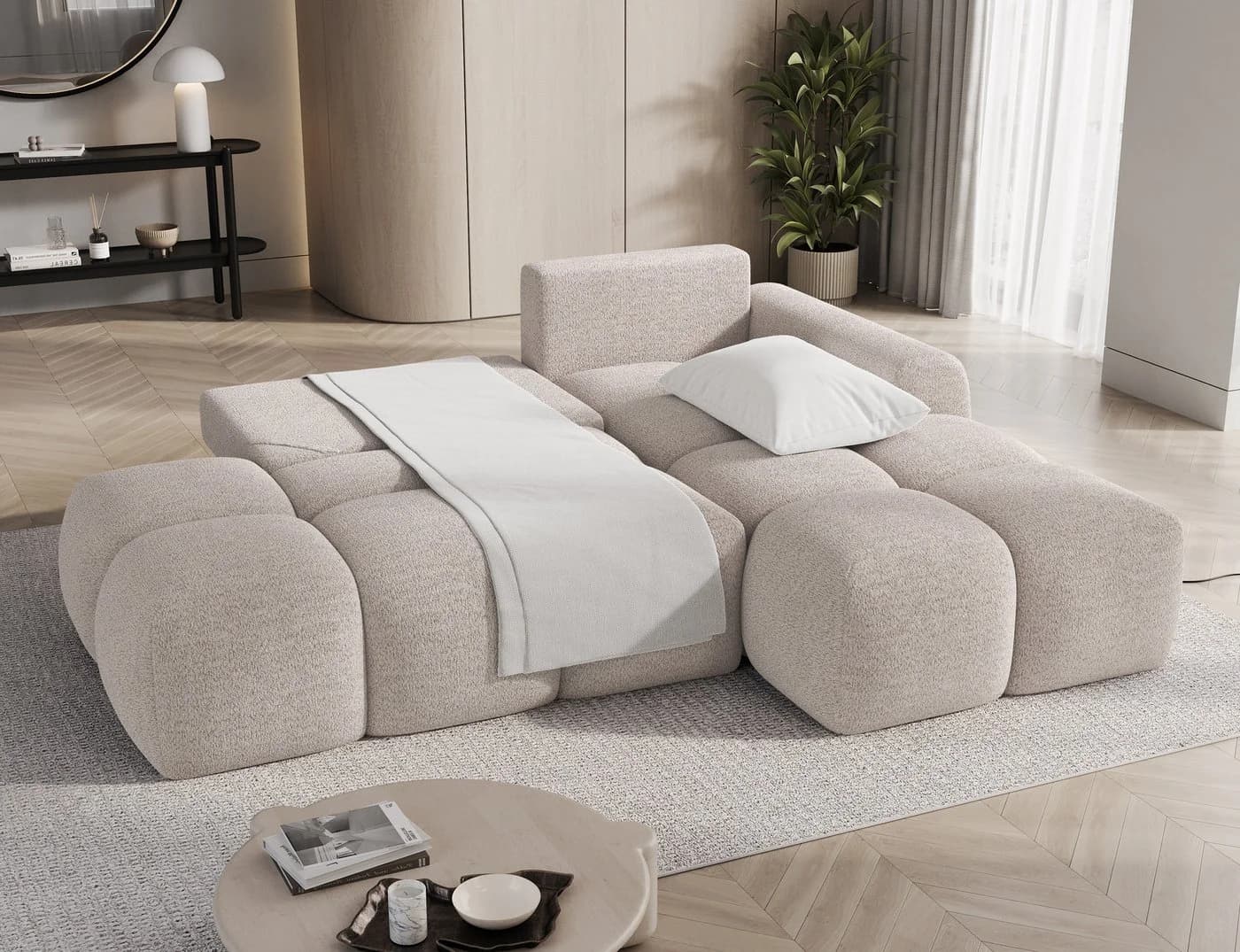 Lukas Möbel Ecksofa Vittario mit Schlaffunktion und Bettkasten Beige
