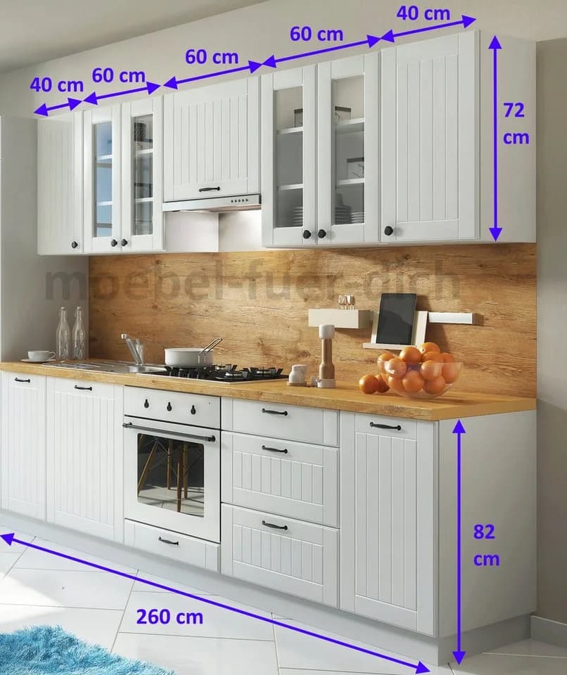 Möbel für Dich Küchenzeile Landhaus LORA 260 cm 10-teilig Weiß/Beige/Grau