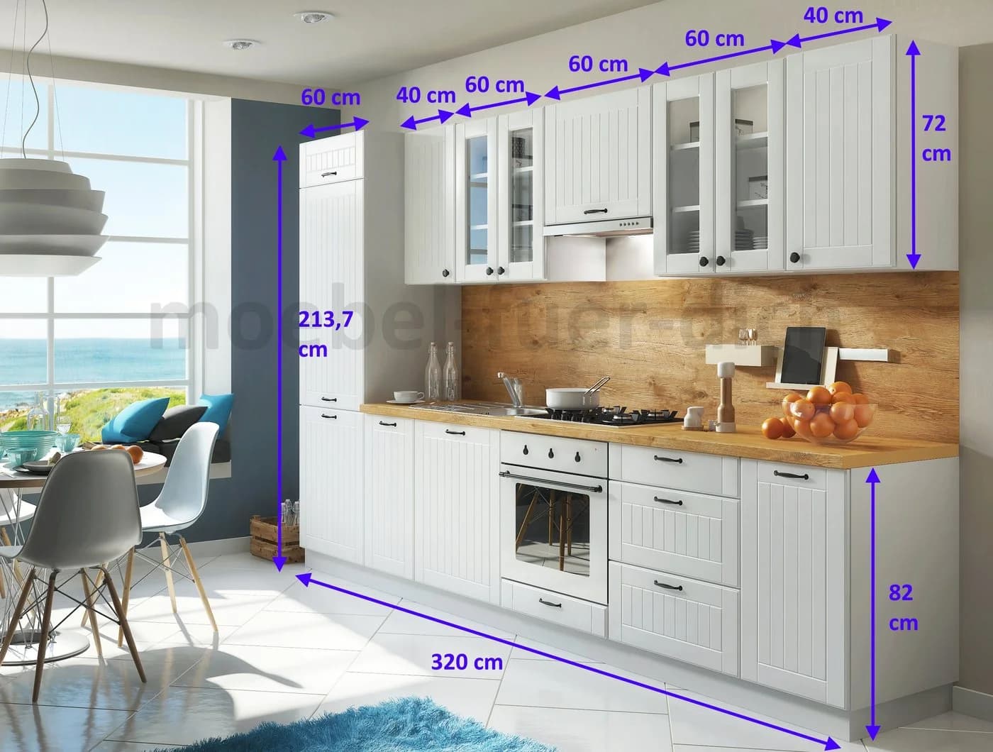 Möbel für Dich Küchenzeile LORA 320 cm 11-teilig Landhausstil