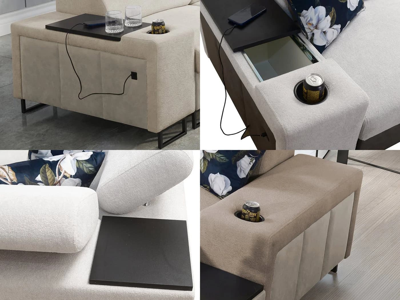 U-förmige Wohnlandschaft mit USB-Ladestationen und Extras