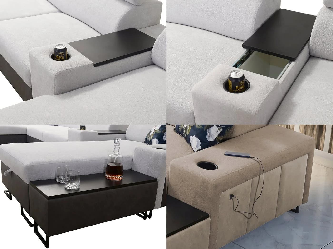 Melody V Wohnlandschaft U-Form mit Ablagetisch, USB & Bettfunktion