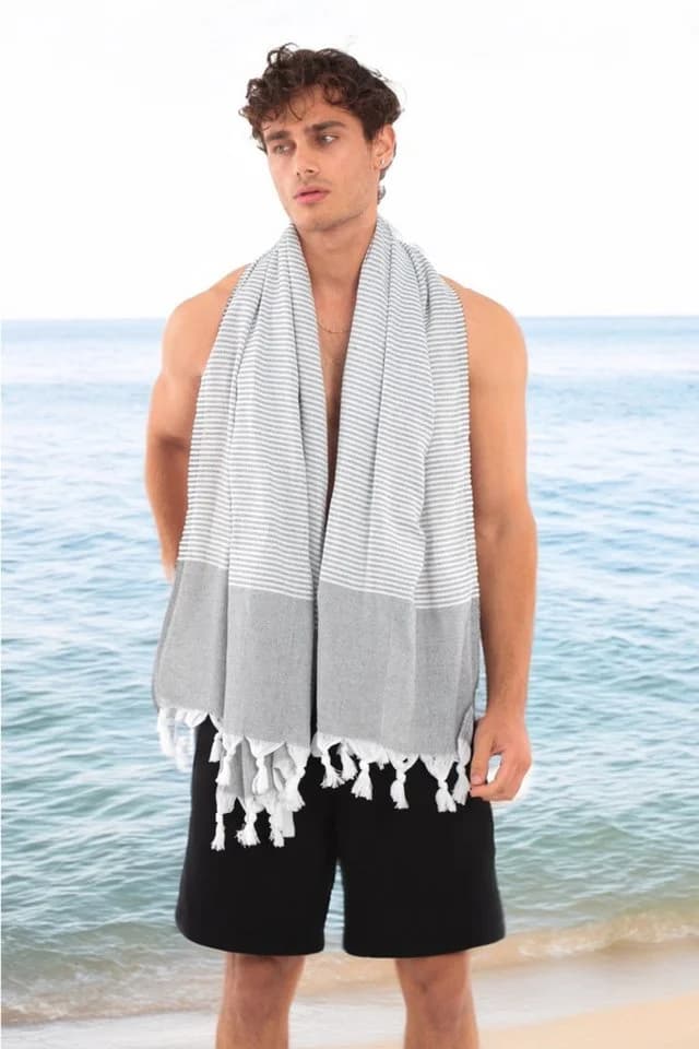 herémood Hamamtuch Schwarz 90x170 cm Schnelltrocknend Saugstark