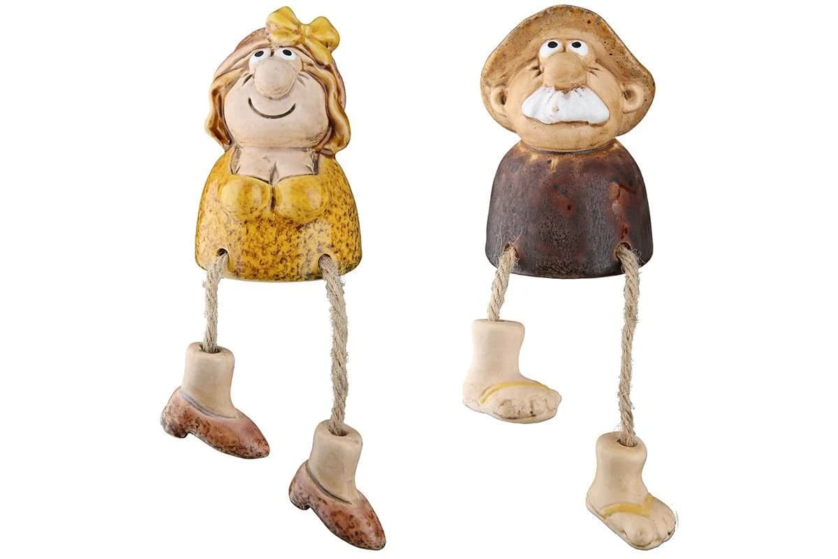 MF Kantensitzer Figuren Rüdiger & Hildegard Keramik Braun Orange Gelb