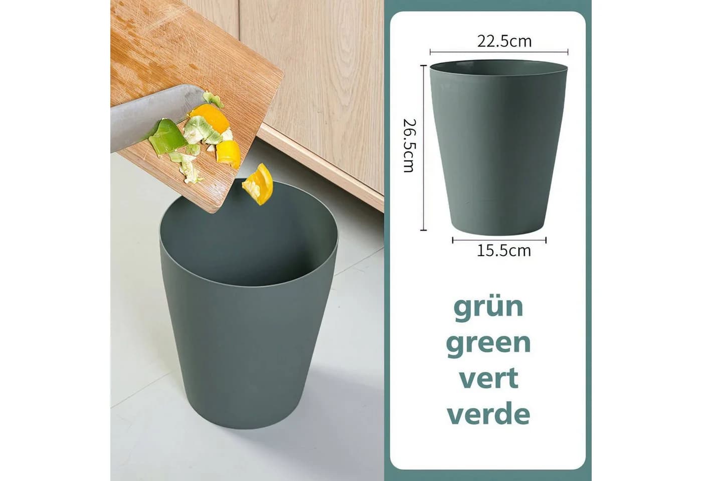 Sinoba Papierkorb rund 12L Grün Kunststoff Modern
