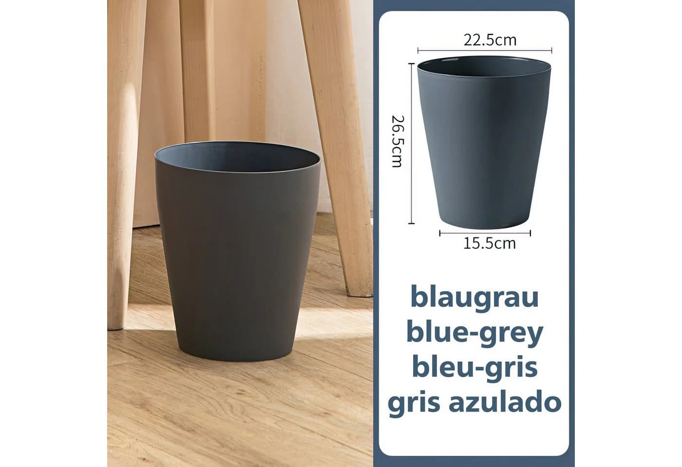 Sinoba Papierkorb rund modern 12L Kunststoff blau/grau