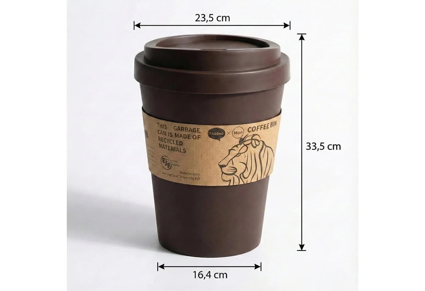 Sinoba Papierkorb XXL Kaffeebecher mit Schwingdeckel 11 Liter Braun