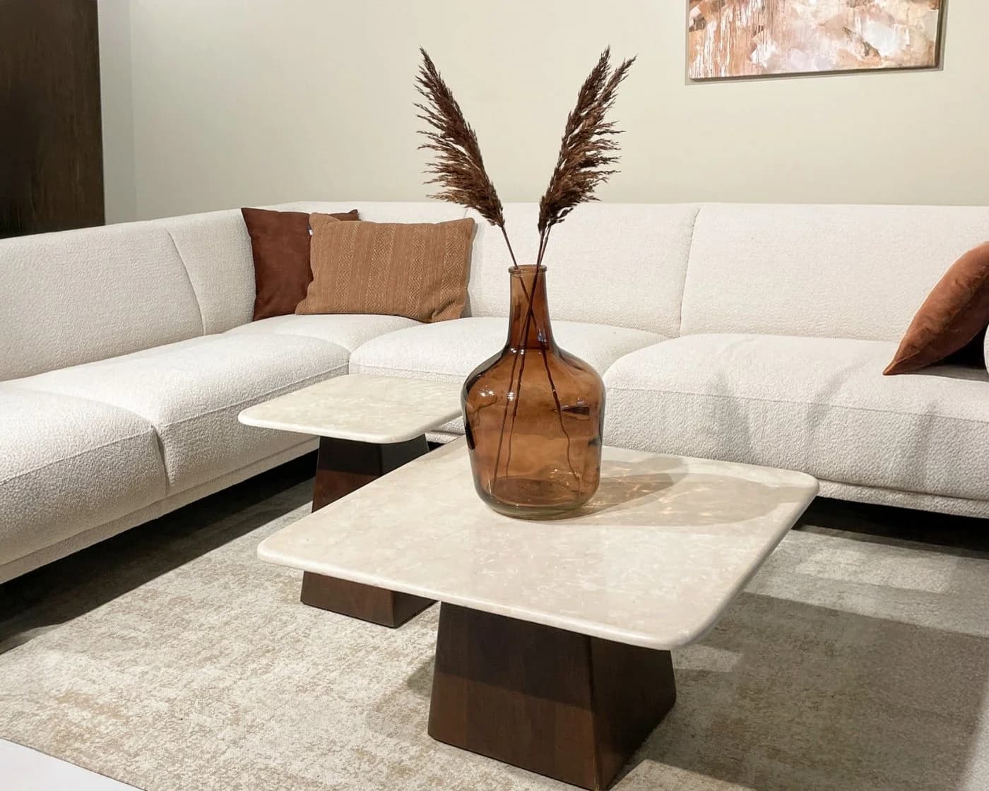 Livingfurn Couchtisch Bottecino Braun Steinoptik Mangoholz