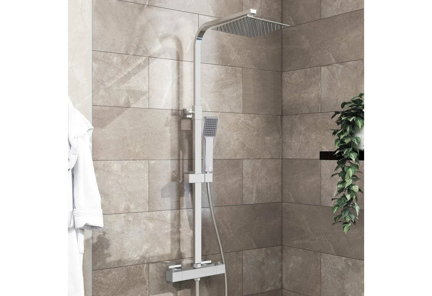 duschspa Duschsystem 20x20cm eckig Regendusche Chrom/Schwarz