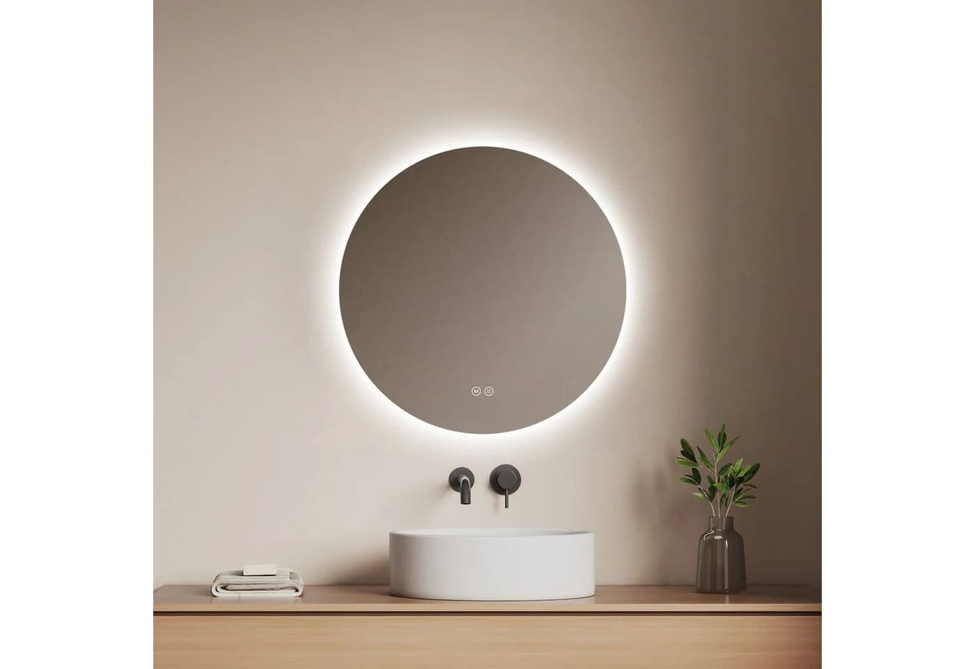 EMKE LED Badspiegel Rund mit Beleuchtung, Dimmbar, Touchschalter