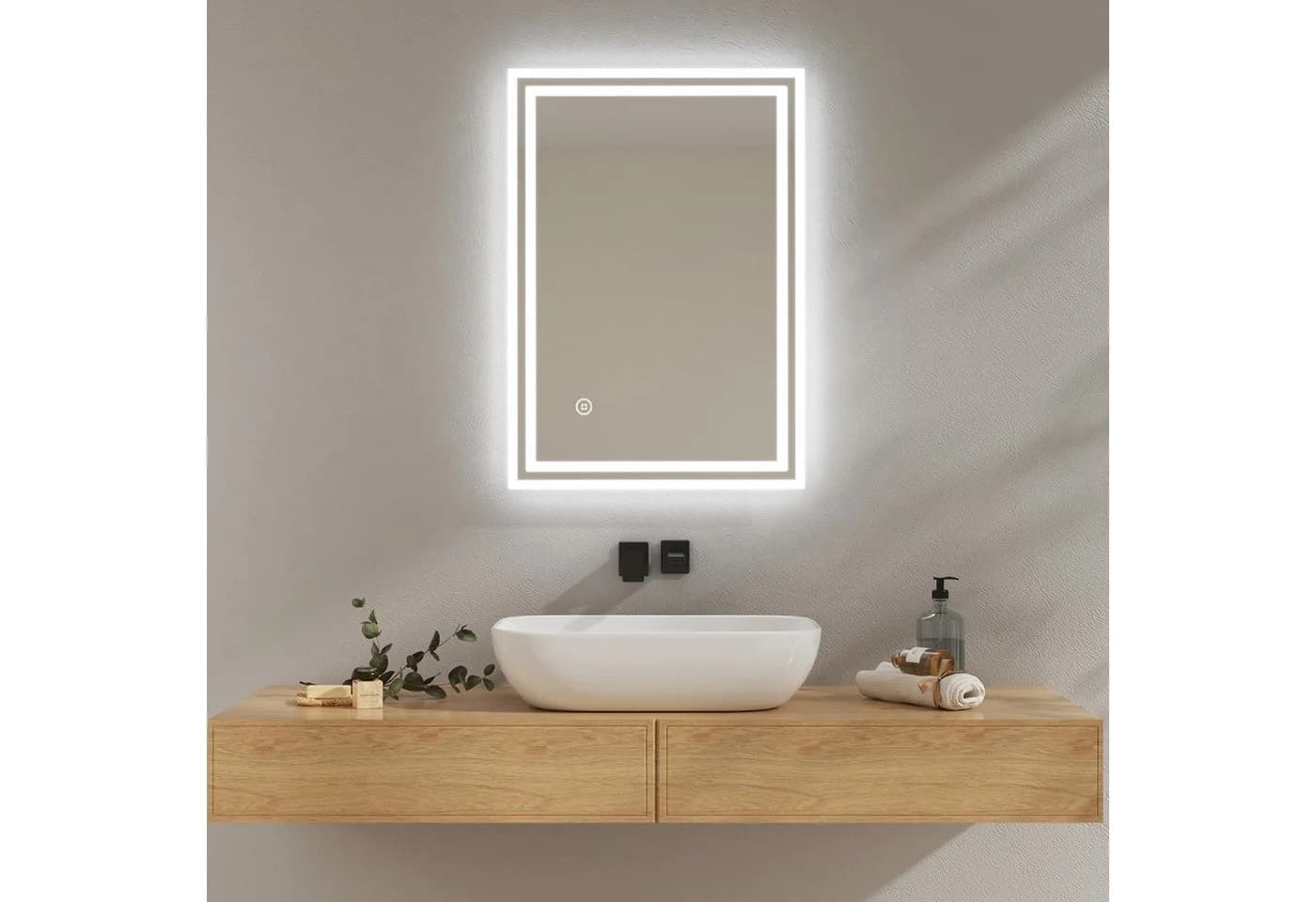 EMKE Badspiegel LED Touchschalter Dimmbar Antibeschlag Aluminium